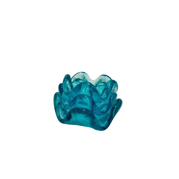 VTG Fenton Teal Blue Trinket Bowls Flower Shaped Ashtray Stackable Set of 3 - Picture 1 of 6